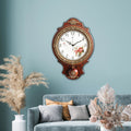 Pendulum Wall Clock, Size 8.7", Solid Wood, Battery Operated, Retro Vintage Clock - W166-1A