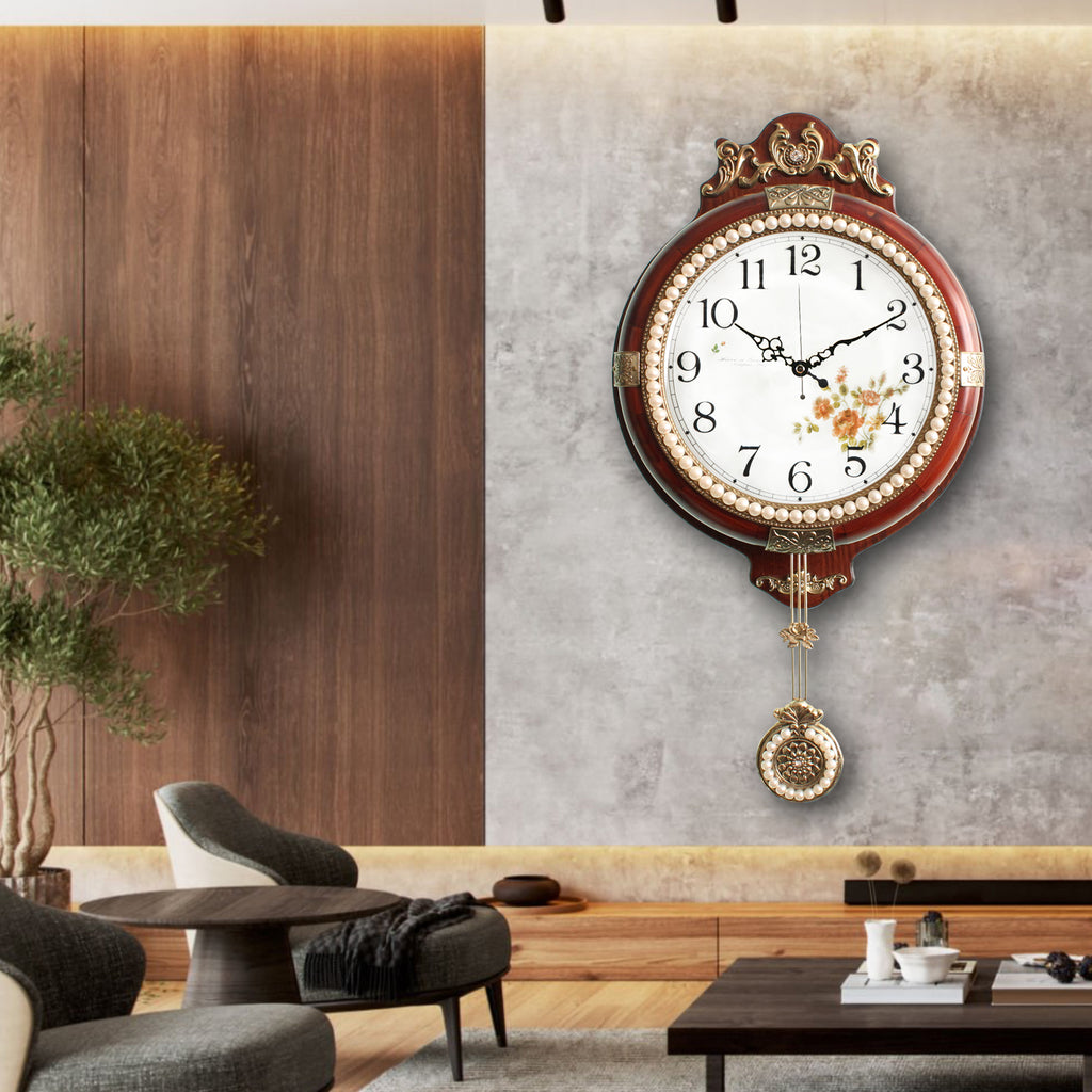Pendulum Wall Clock, Size 11.0", Solid Wood, Battery Operated, Retro Vintage Clock - W224A
