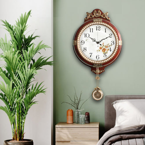 Pendulum Wall Clock, Size 11.0", Solid Wood, Battery Operated, Retro Vintage Clock - W224A