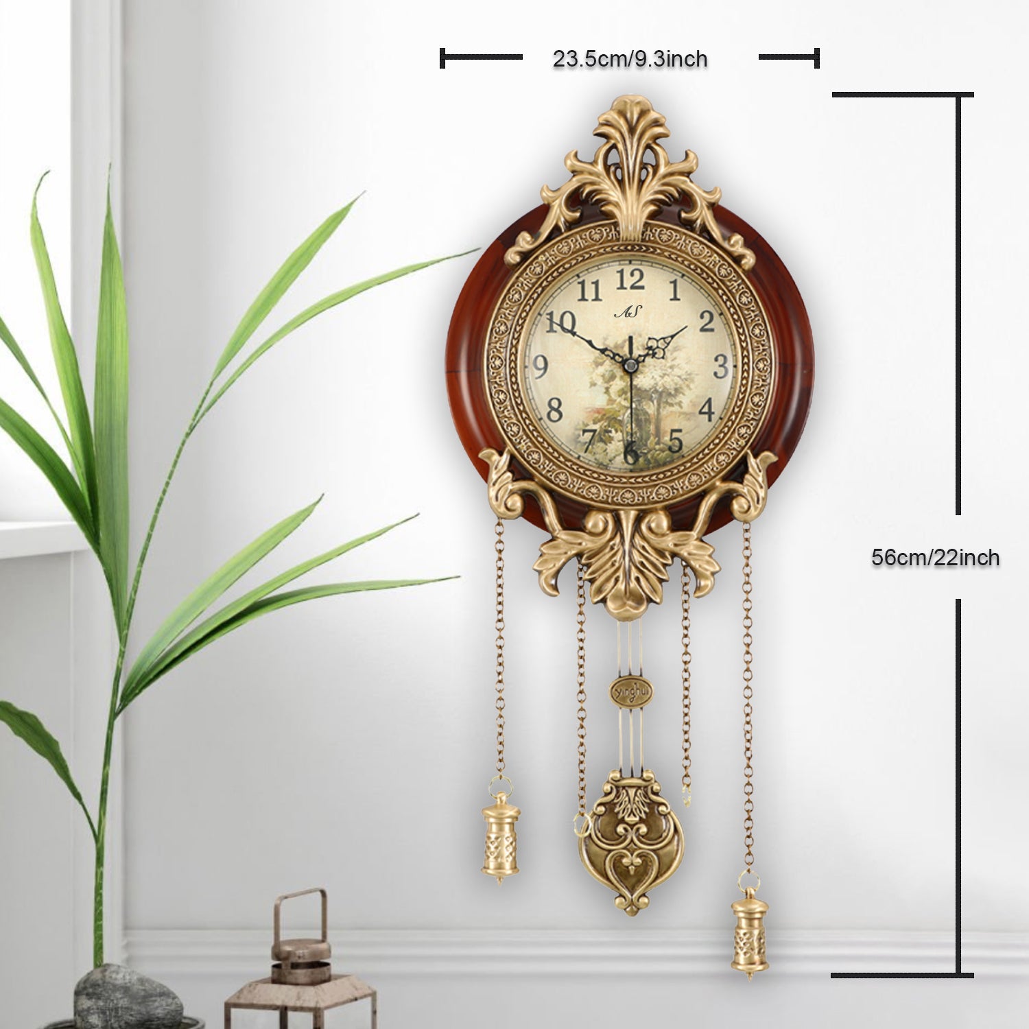 Pendulum Wall Clock, Size 9", Solid Wood, Battery Operated, Retro Vintage Clock - W205A
