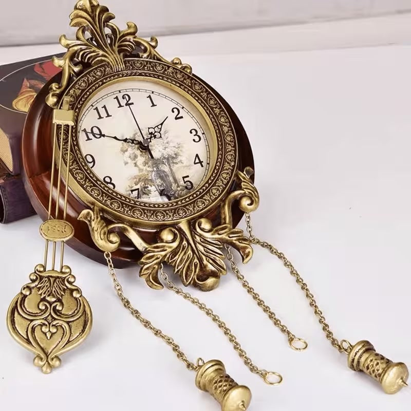 Pendulum Wall Clock, Size 9", Solid Wood, Battery Operated, Retro Vintage Clock - W205AX14