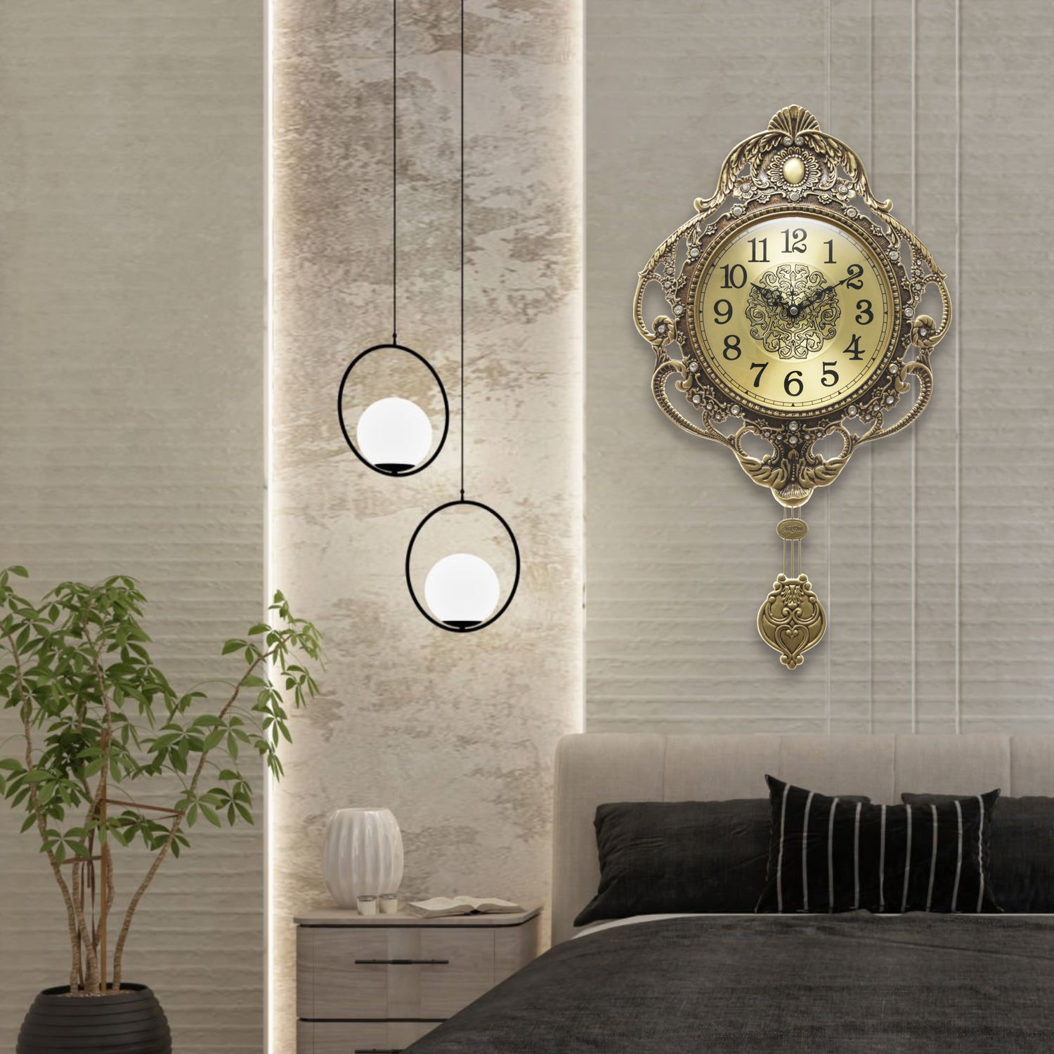 Pendulum Wall Clock, Size 12.6", Alloy Steel, Battery Operated, Retro Vintage Clock - W608B