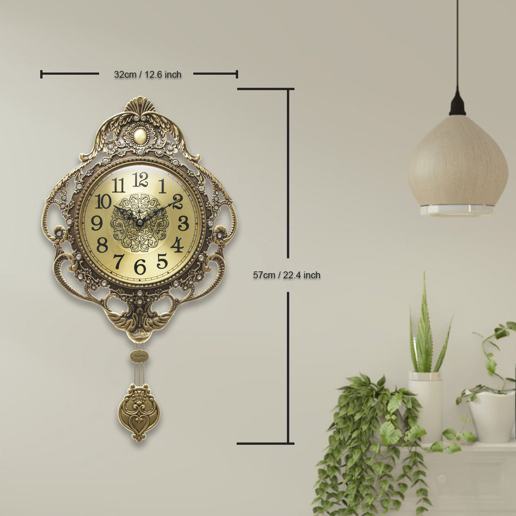 Pendulum Wall Clock, Size 12.6", Alloy Steel, Battery Operated, Retro Vintage Clock - W608B