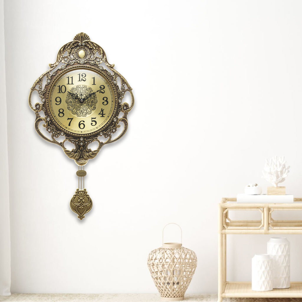 Pendulum Wall Clock, Size 12.6", Alloy Steel, Battery Operated, Retro Vintage Clock - W608B