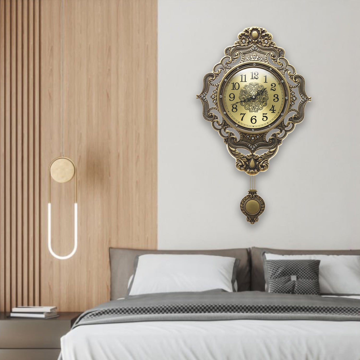 Pendulum Wall Clock, Size 14", Alloy Steel, Battery Operated, Retro Vintage Clock - W635BX23