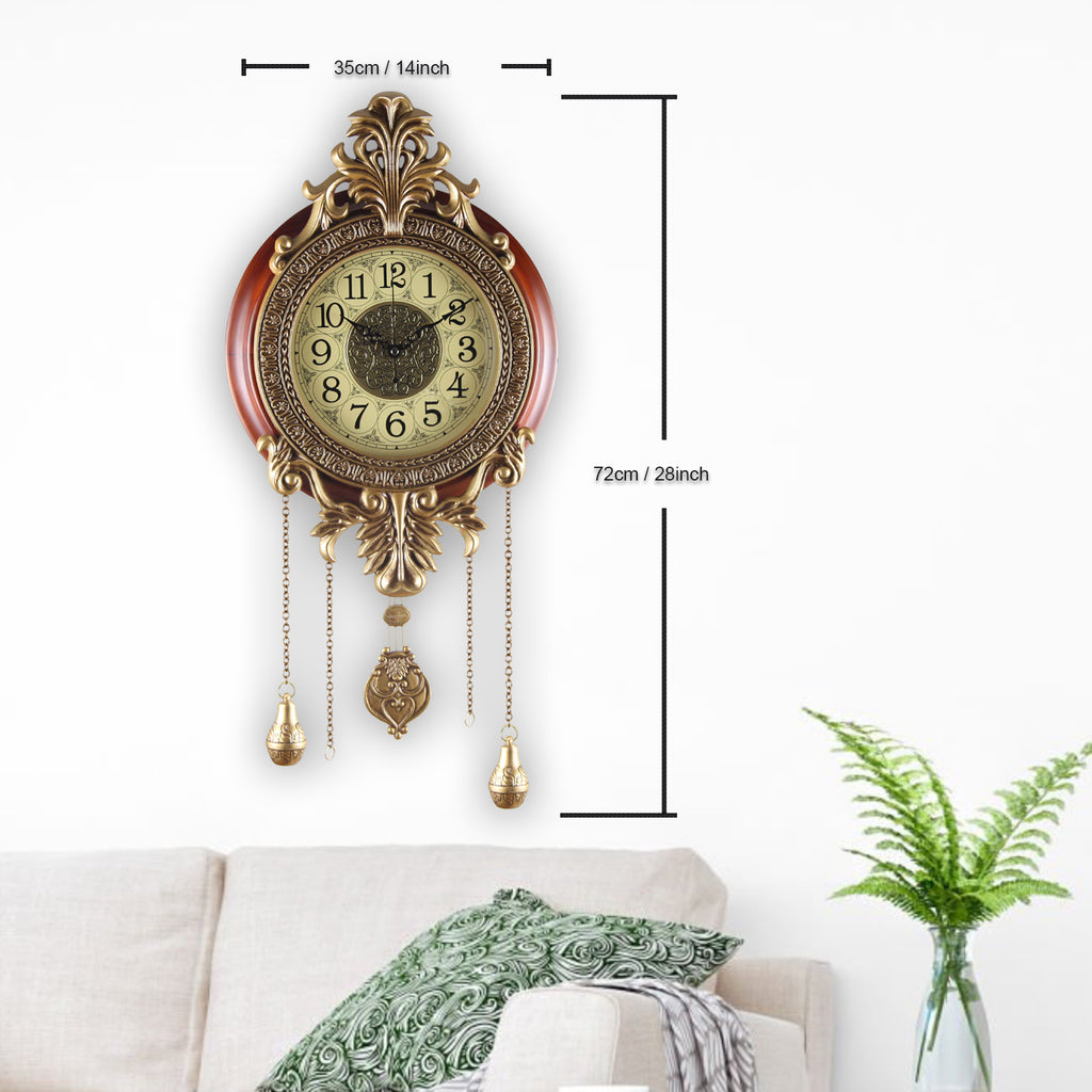 Pendulum Wall Clock, Size 14", Solid Wood, Battery Operated, Retro Vintage Clock - W206AX22