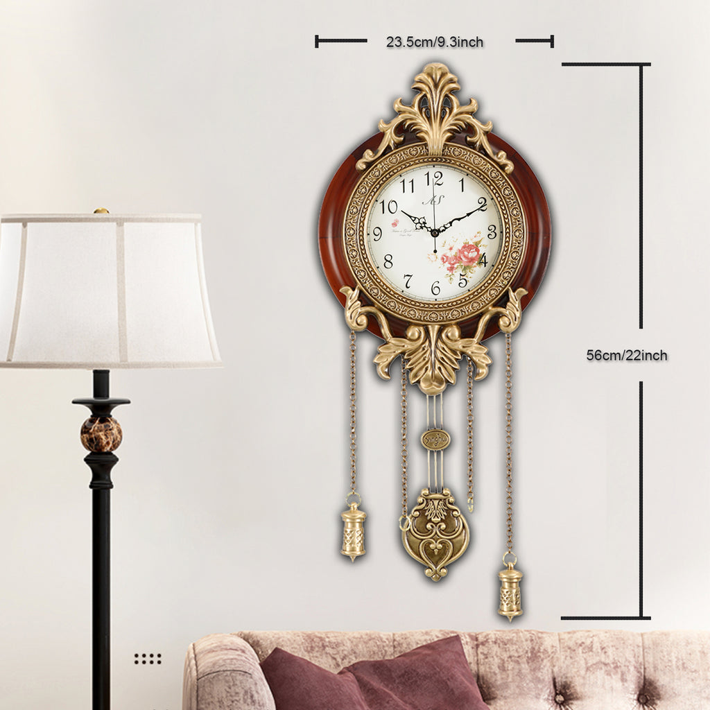 Pendulum Wall Clock, Size 9", Solid Wood, Battery Operated, Retro Vintage Clock - W205CX14