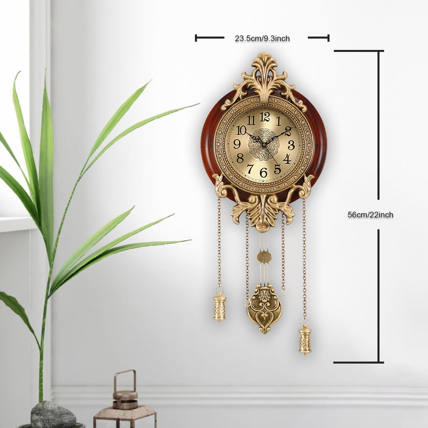 Pendulum Wall Clock, Size 9", Solid Wood, Battery Operated, Retro Vintage Clock - W205BX14