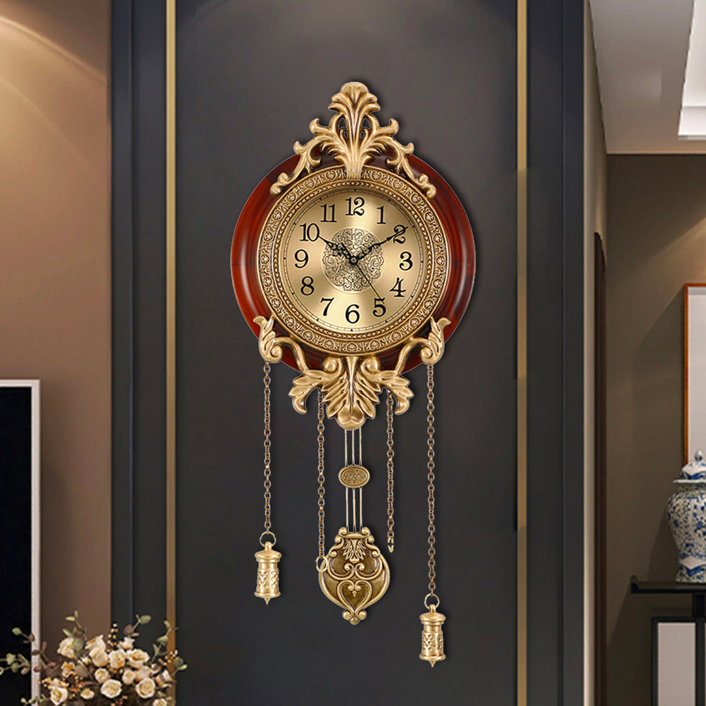 Pendulum Wall Clock, Size 9", Solid Wood, Battery Operated, Retro Vintage Clock - W205BX14
