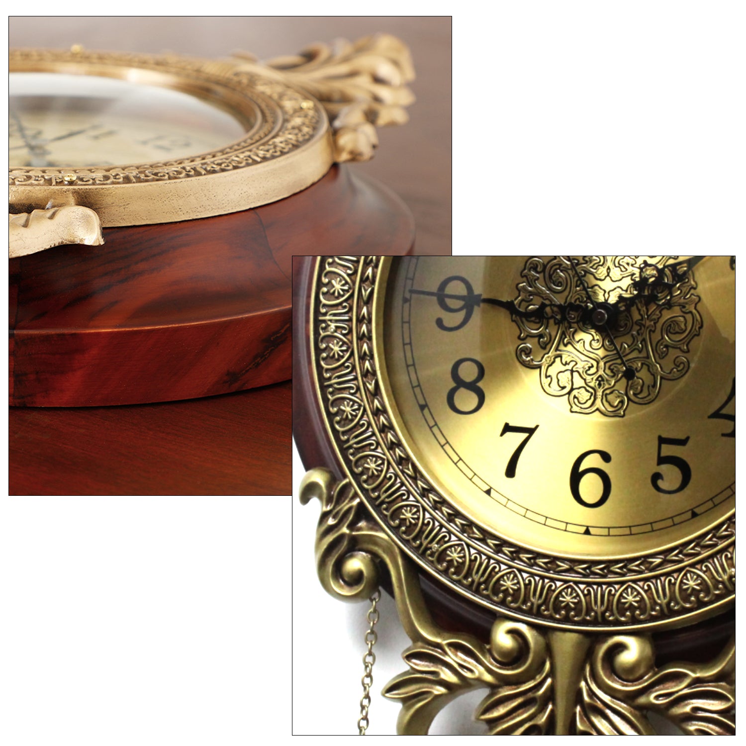 Pendulum Wall Clock, Size 9", Solid Wood, Battery Operated, Retro Vintage Clock - W205BX14