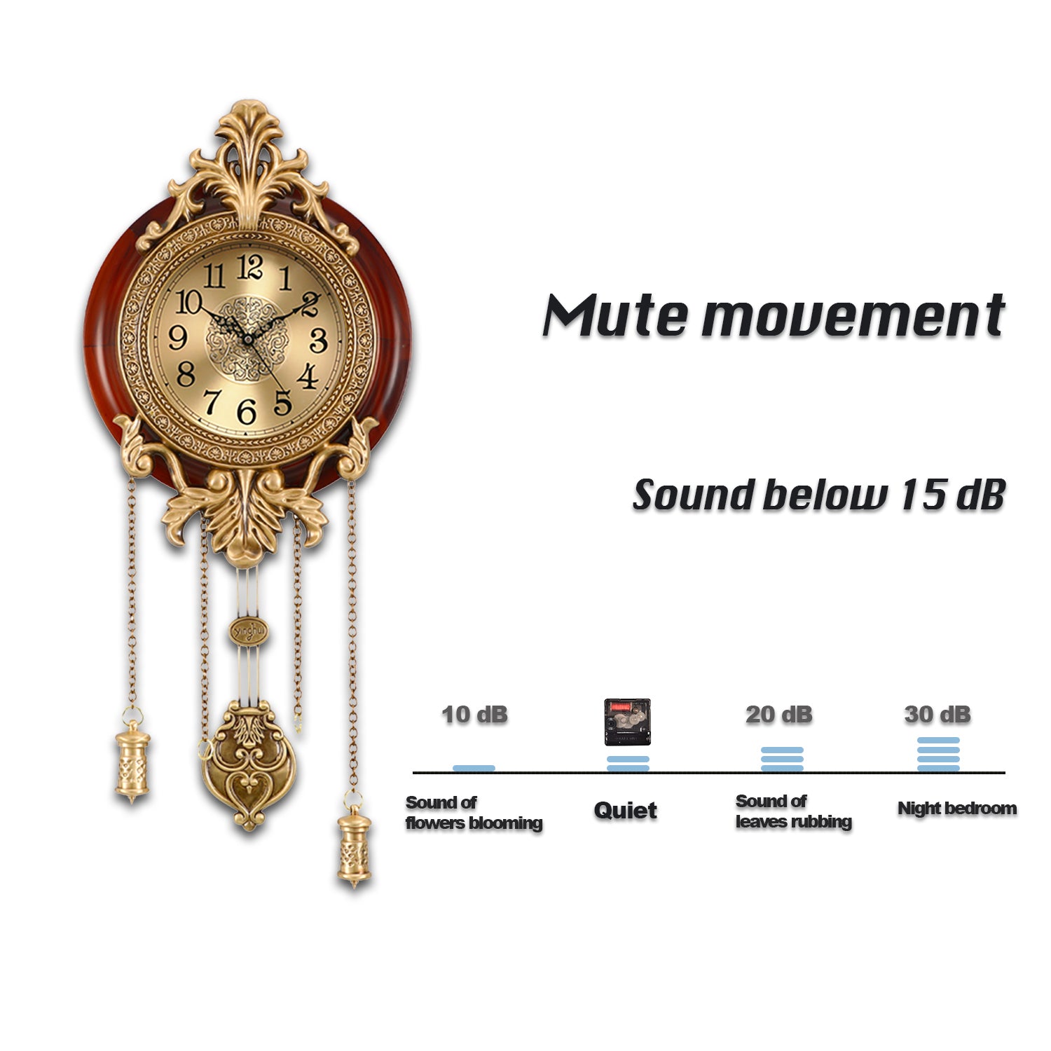 Pendulum Wall Clock, Size 9", Solid Wood, Battery Operated, Retro Vintage Clock - W205BX14