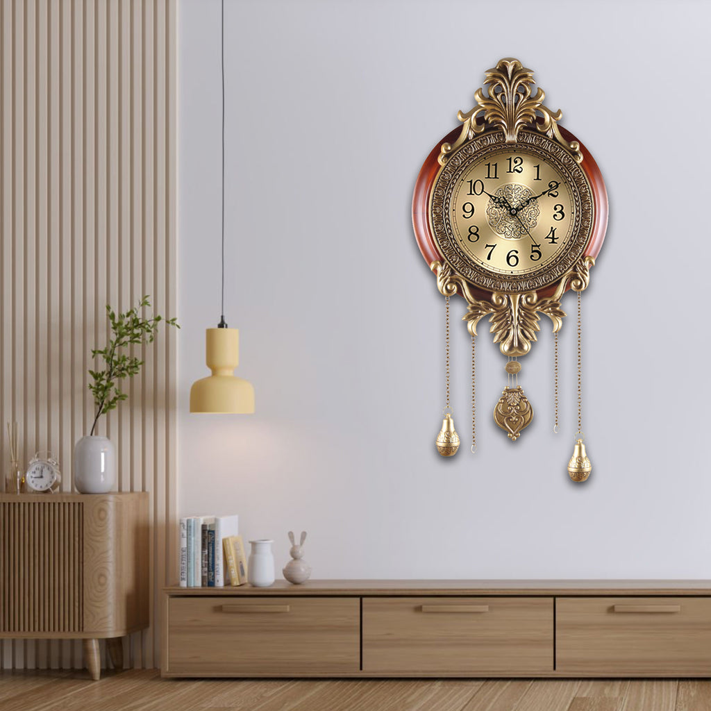 Pendulum Wall Clock, Size 14", Solid Wood, Battery Operated, Retro Vintage Clock - W206BX22
