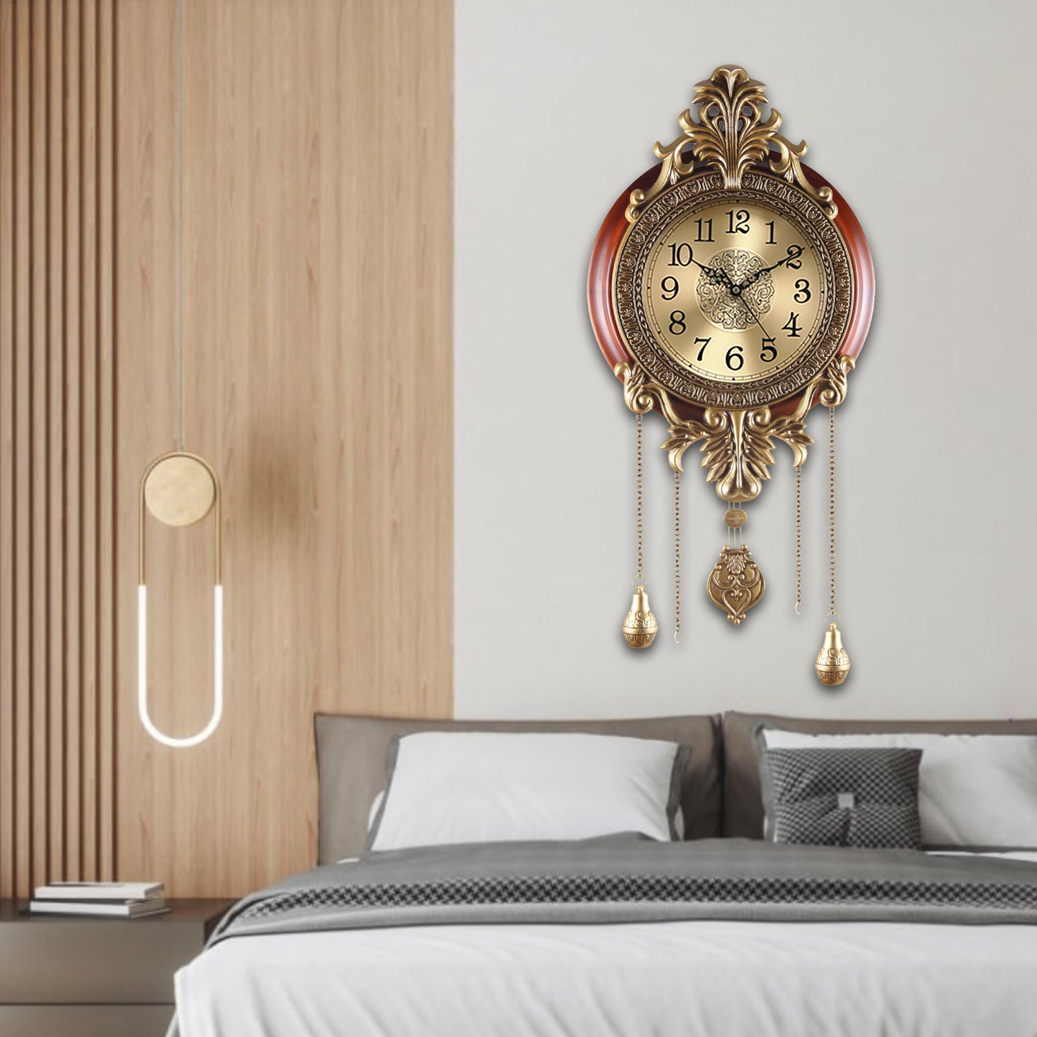 Pendulum Wall Clock, Size 14", Solid Wood, Battery Operated, Retro Vintage Clock - W206BX22