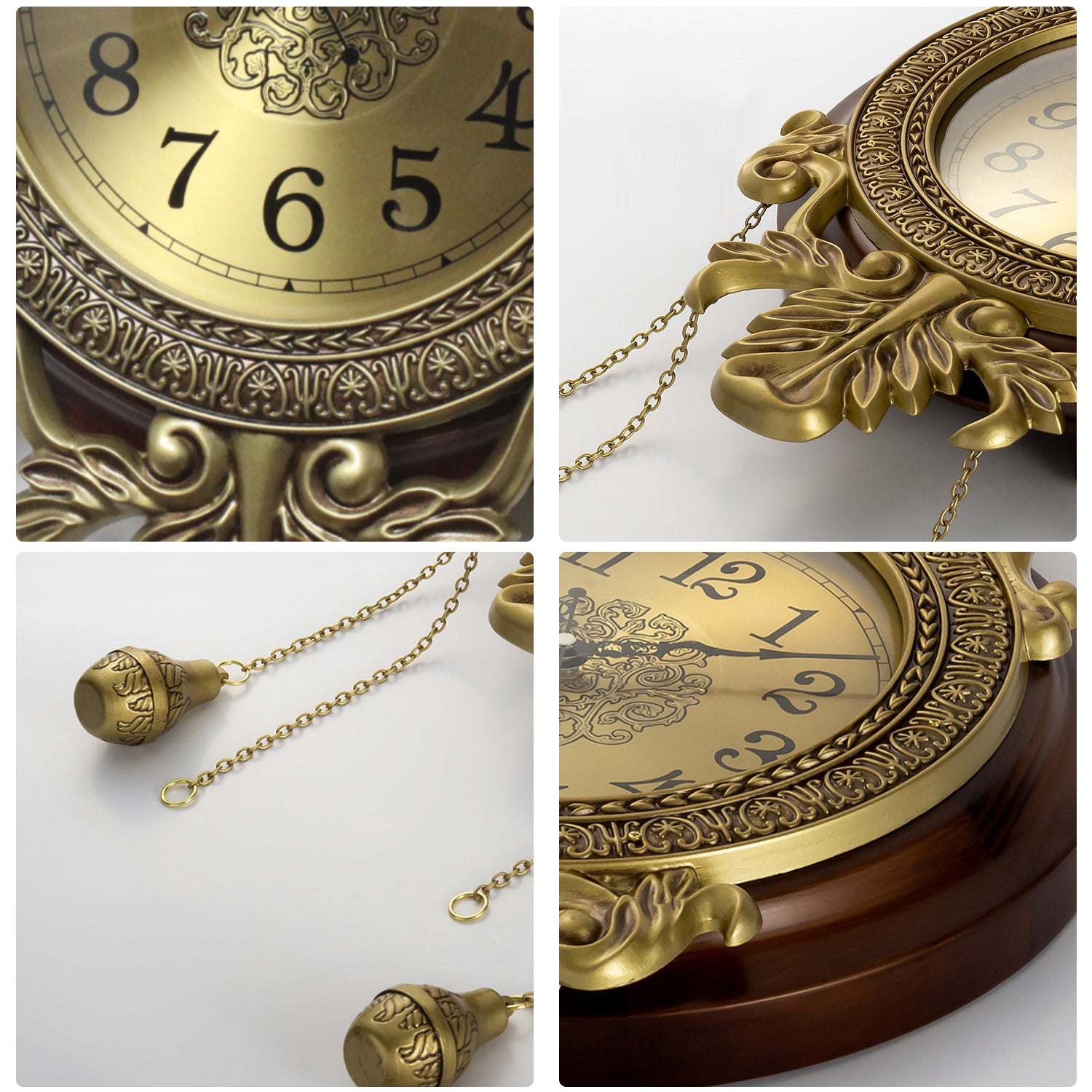 Pendulum Wall Clock, Size 14", Solid Wood, Battery Operated, Retro Vintage Clock - W206BX22