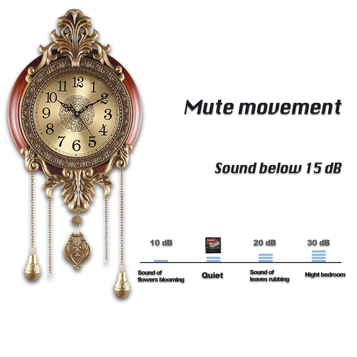 Pendulum Wall Clock, Size 14", Solid Wood, Battery Operated, Retro Vintage Clock - W206BX22