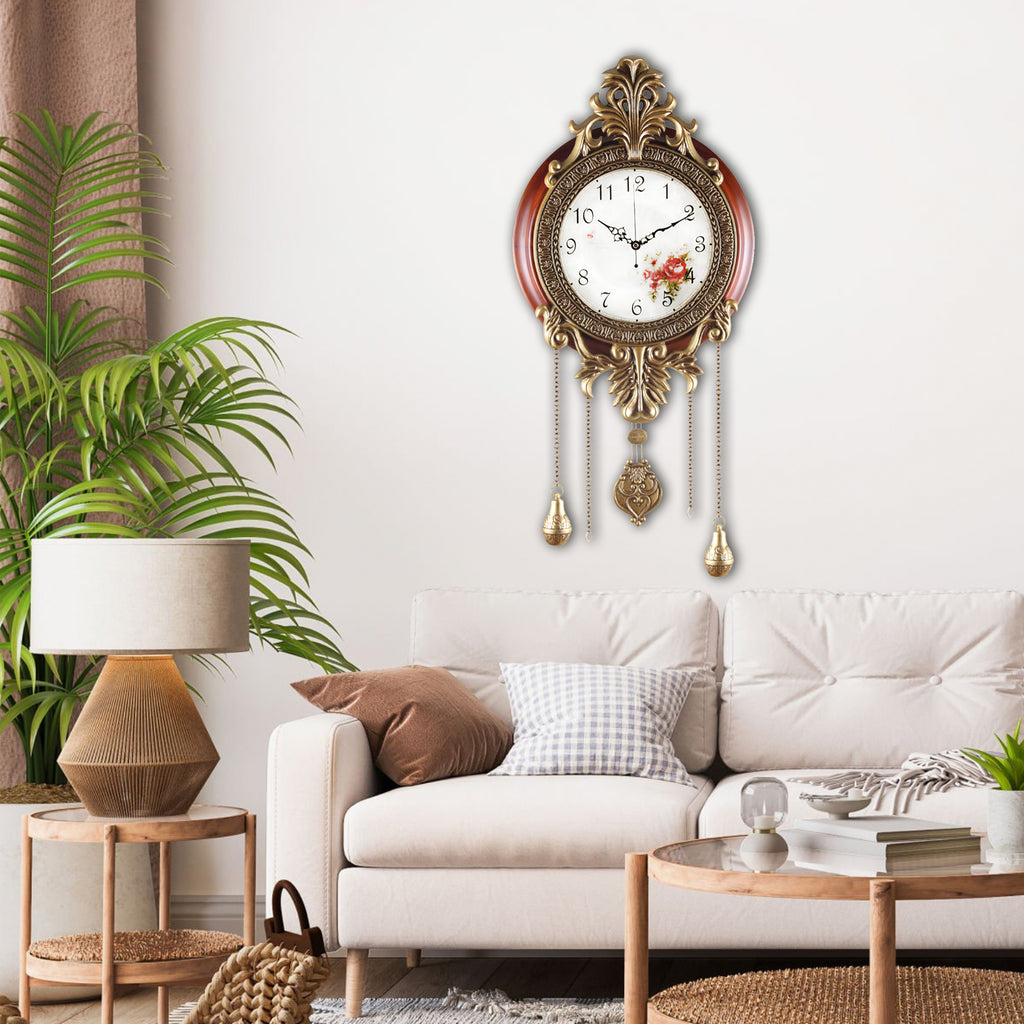 Pendulum Wall Clock, Size 14", Solid Wood, Battery Operated, Retro Vintage Clock - W206CX22