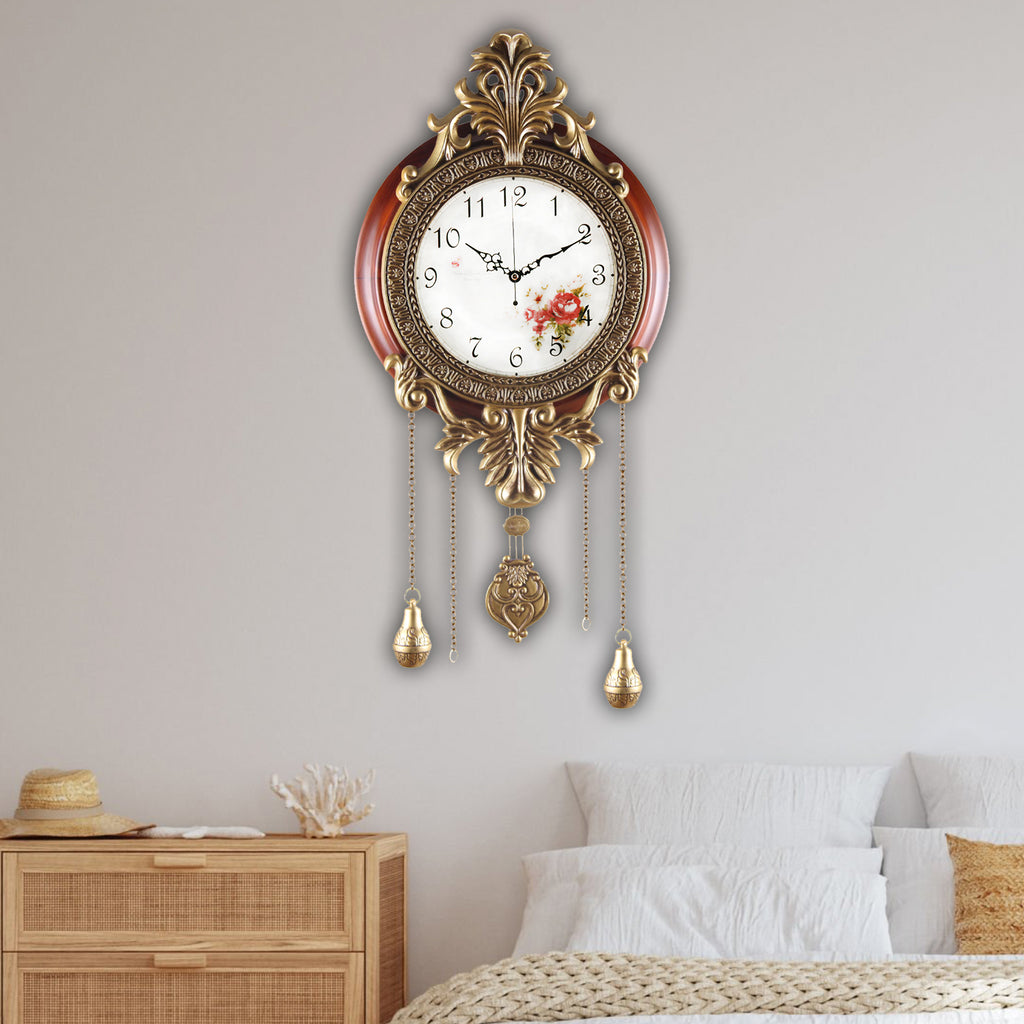 Pendulum Wall Clock, Size 14", Solid Wood, Battery Operated, Retro Vintage Clock - W206CX22