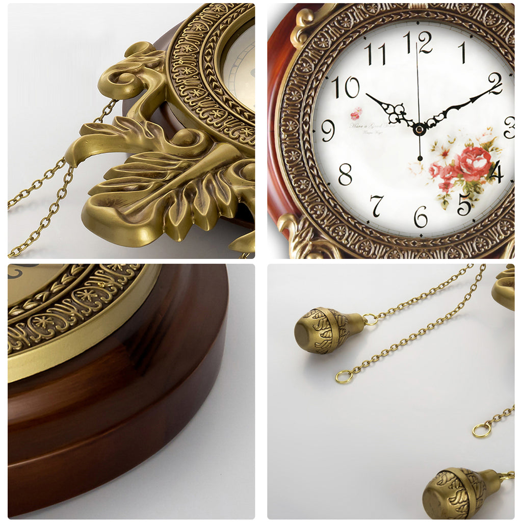 Pendulum Wall Clock, Size 14", Solid Wood, Battery Operated, Retro Vintage Clock - W206CX22