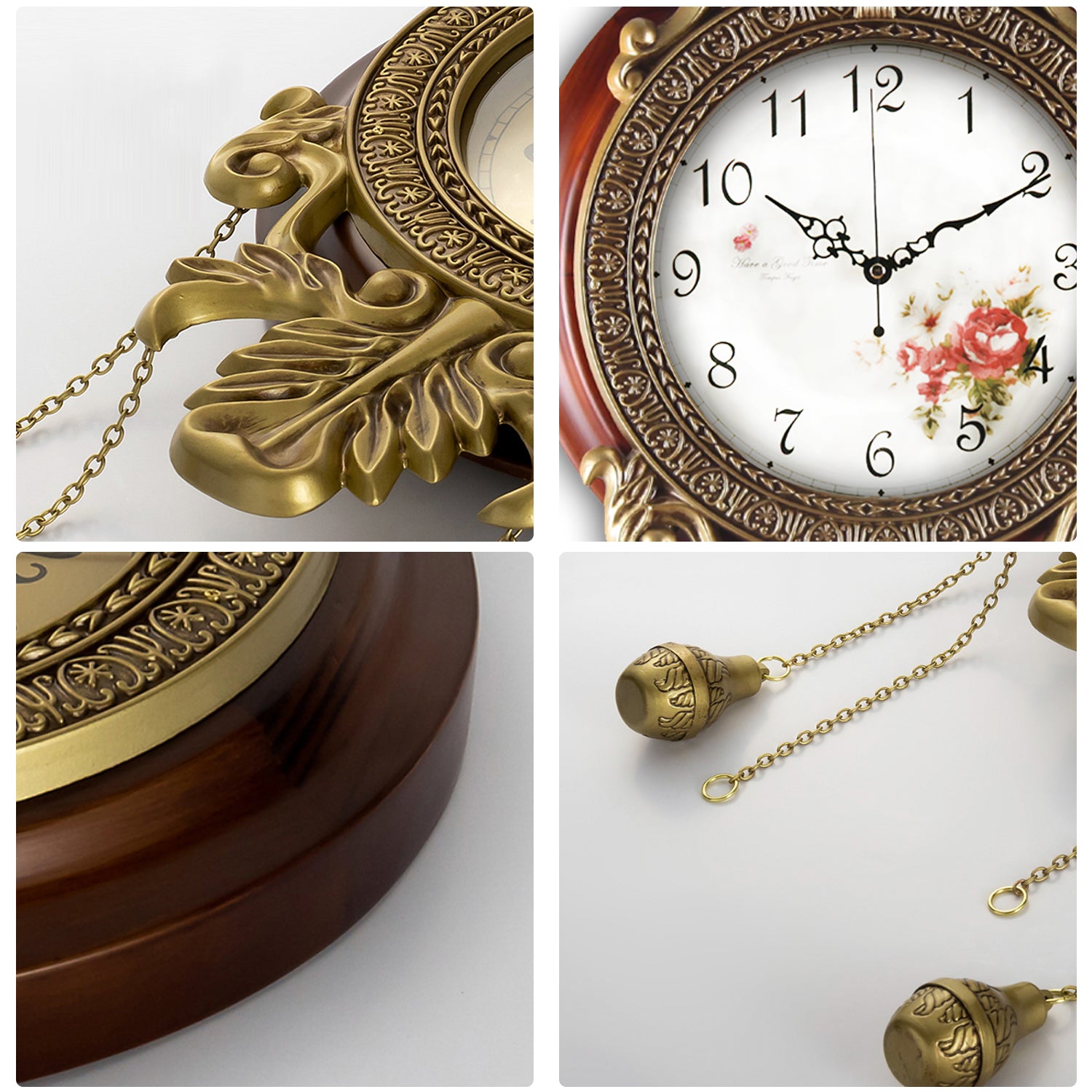 Pendulum Wall Clock, Size 14", Solid Wood, Battery Operated, Retro Vintage Clock - W206CX22