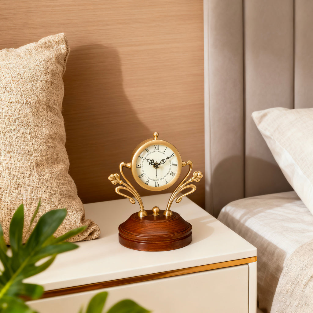 Mantel Clock, Size 6.9x8.6 inch, Pure Copper, Battery Operated, Desk Shelf Clock - W6017WE