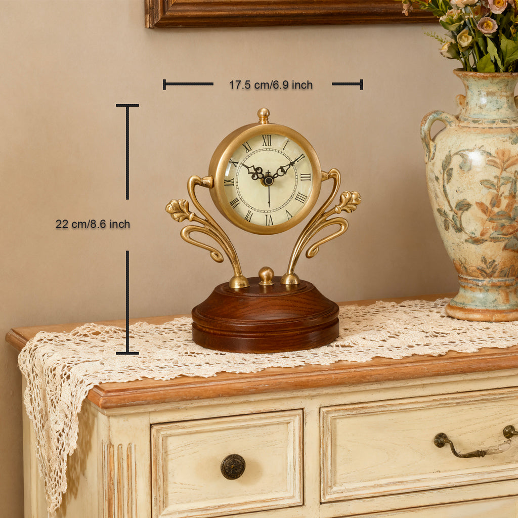 Mantel Clock, Size 6.9x8.6 inch, Pure Copper, Battery Operated, Desk Shelf Clock - W6017WE