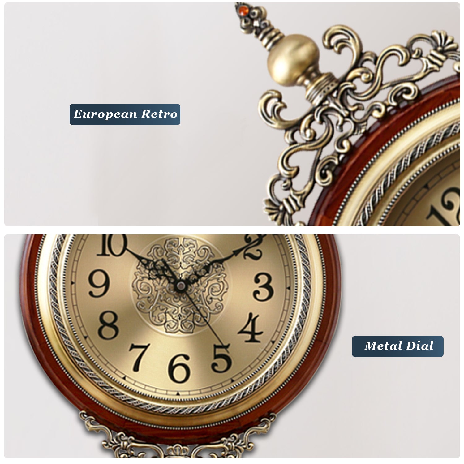 Pendulum Wall Clock, Size 12.6", Solid Wood, Battery Operated, Retro Vintage Clock - W891X23