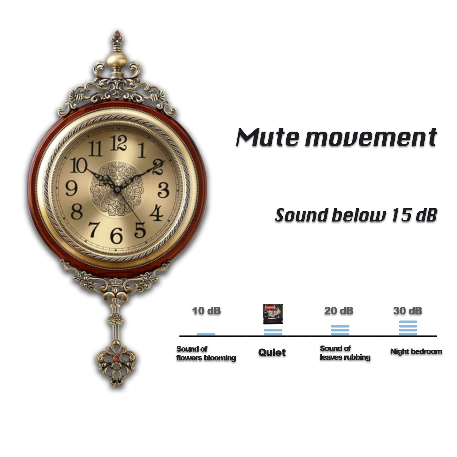 Pendulum Wall Clock, Size 12.6", Solid Wood, Battery Operated, Retro Vintage Clock - W891X23
