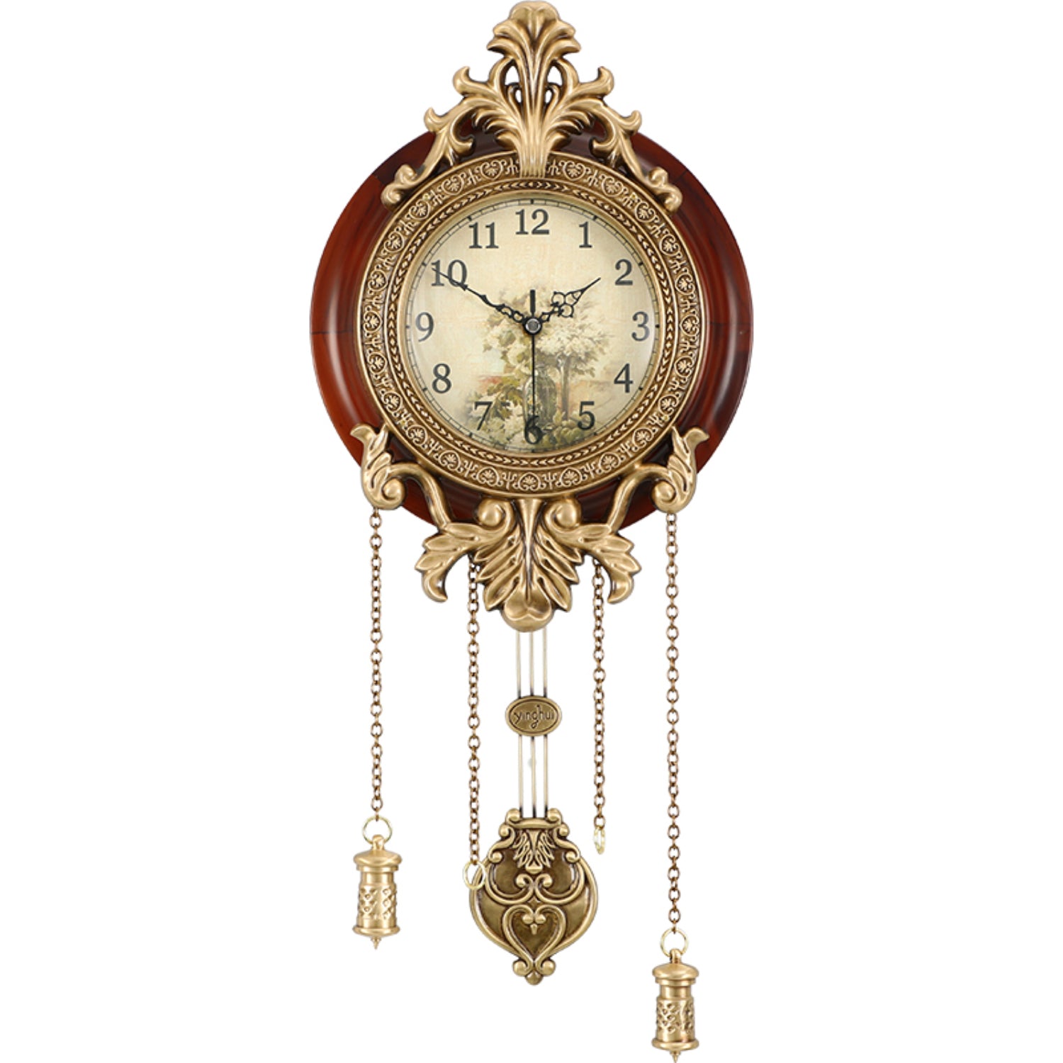 Pendulum Wall Clock, Size 9", Solid Wood, Battery Operated, Retro Vintage Clock - W205AX14