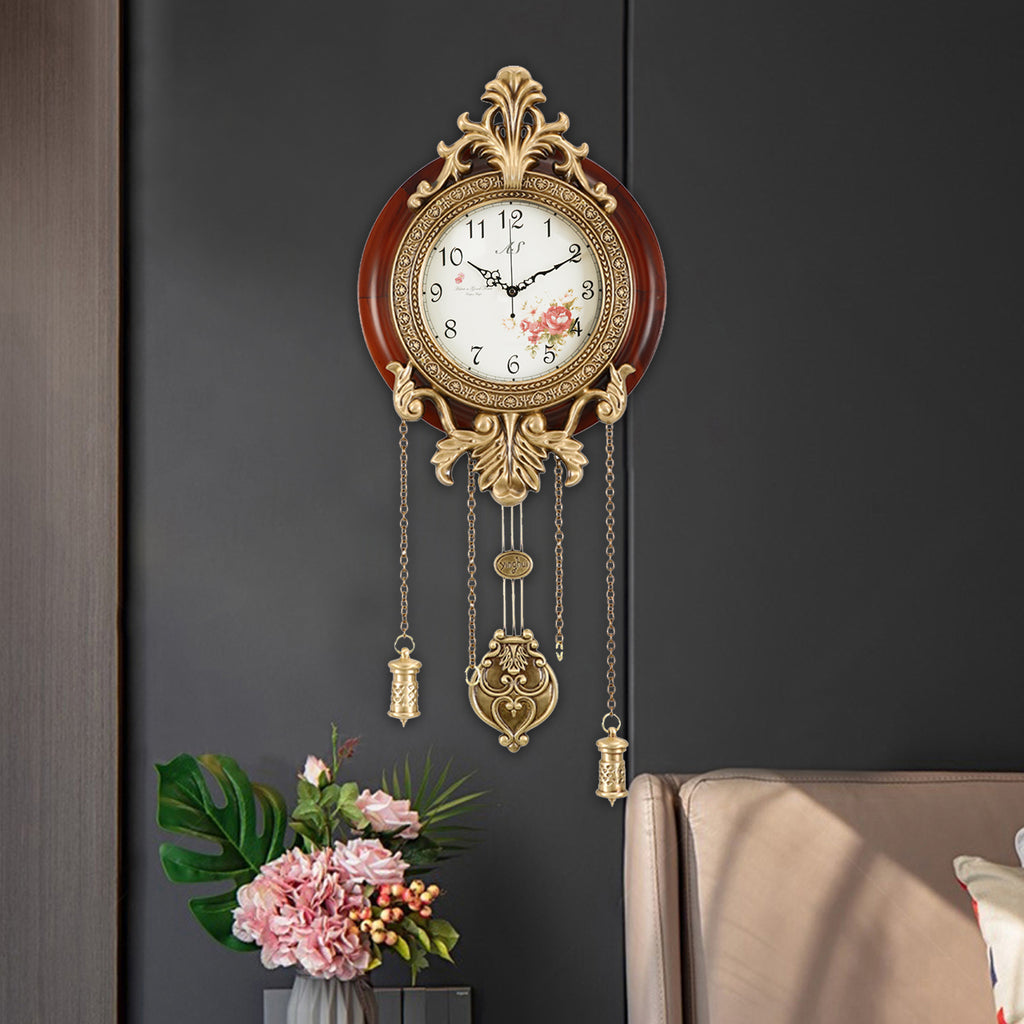 Pendulum Wall Clock, Size 9", Solid Wood, Battery Operated, Retro Vintage Clock - W205CX14