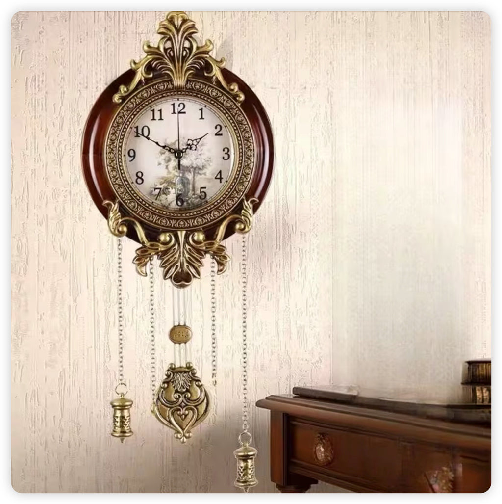 Pendulum Wall Clock, Size 9", Solid Wood, Battery Operated, Retro Vintage Clock - W205A