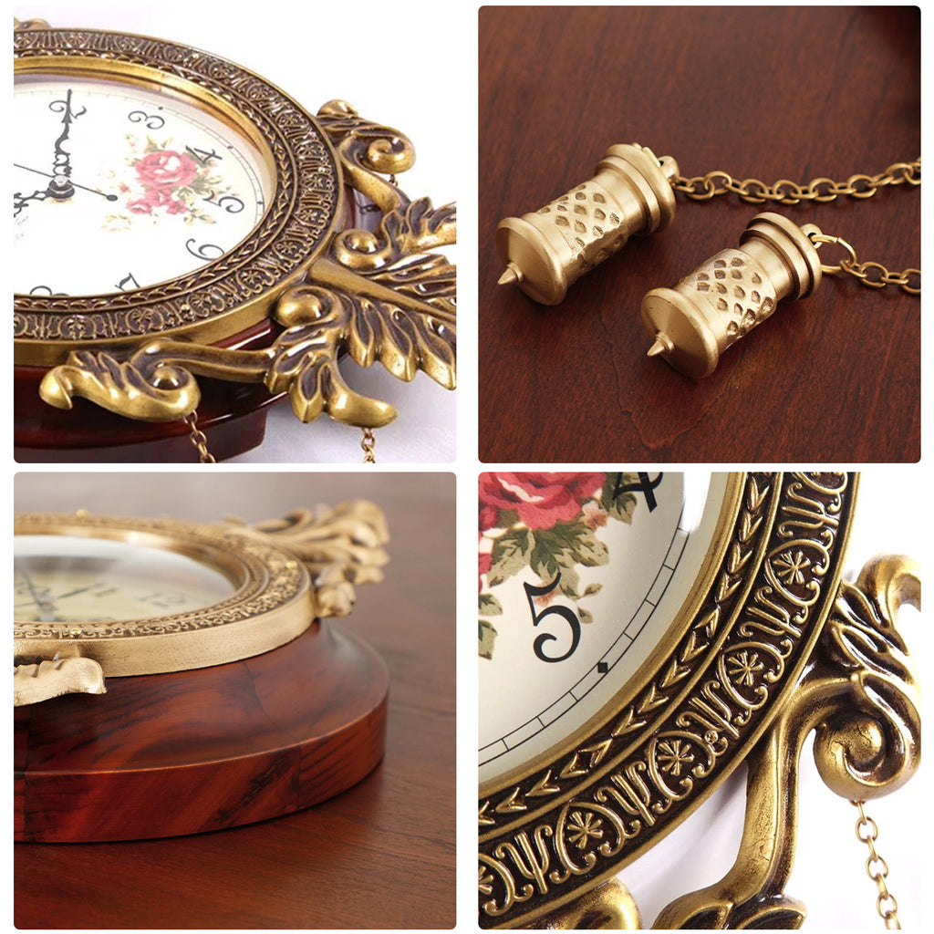 Pendulum Wall Clock, Size 9", Solid Wood, Battery Operated, Retro Vintage Clock - W205CX14