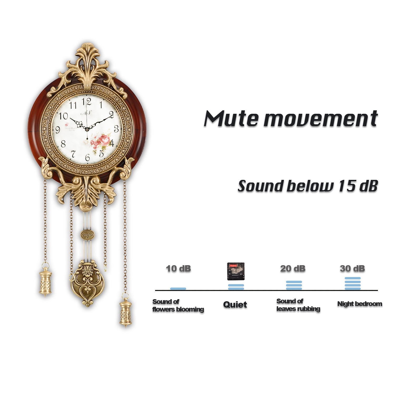 Pendulum Wall Clock, Size 9", Solid Wood, Battery Operated, Retro Vintage Clock - W205CX14