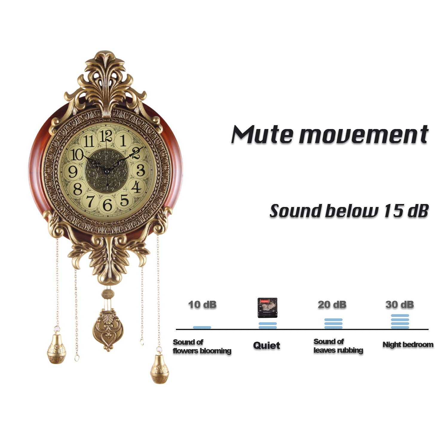Pendulum Wall Clock, Size 14", Solid Wood, Battery Operated, Retro Vintage Clock - W206AX22