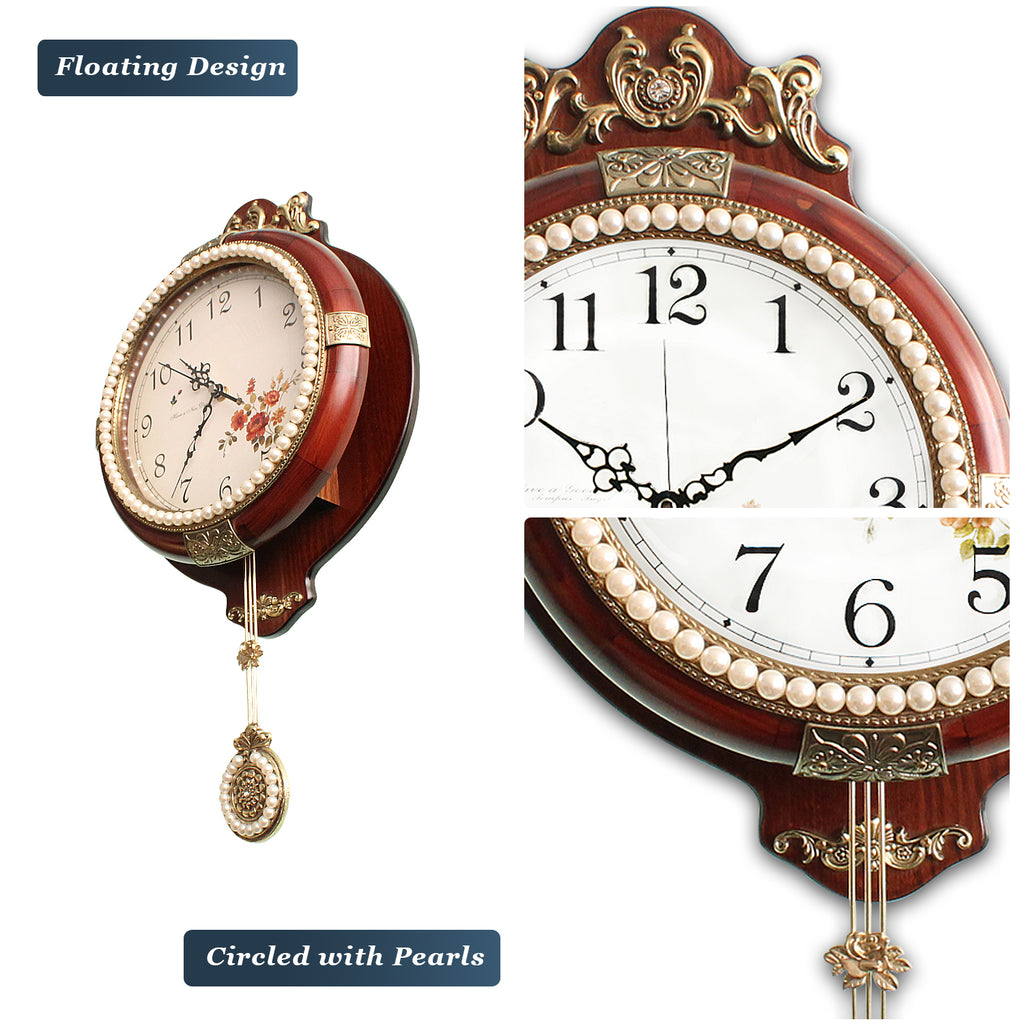 Pendulum Wall Clock, Size 11.0", Solid Wood, Battery Operated, Retro Vintage Clock - W224A