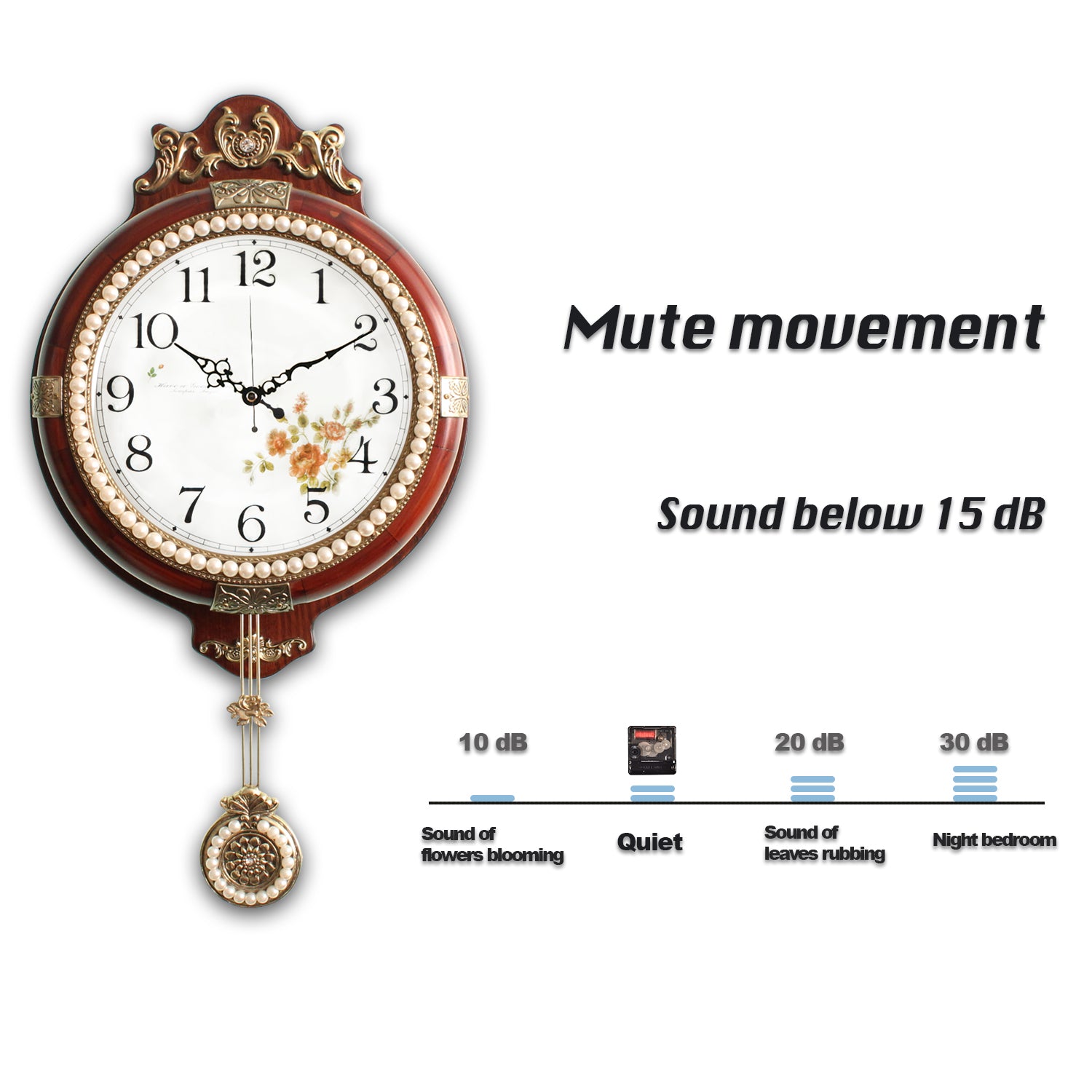 Pendulum Wall Clock, Size 11.0", Solid Wood, Battery Operated, Retro Vintage Clock - W224A