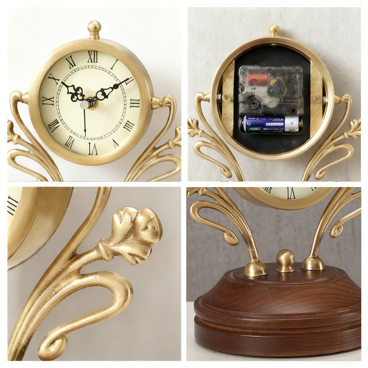 Mantel Clock, Size 6.9x8.6 inch, Pure Copper, Battery Operated, Desk Shelf Clock - W6017WE
