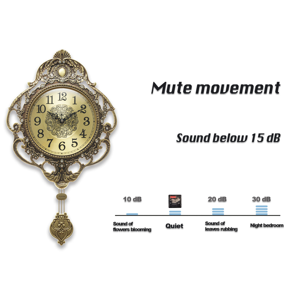 Pendulum Wall Clock, Size 12.6", Alloy Steel, Battery Operated, Retro Vintage Clock - W608B