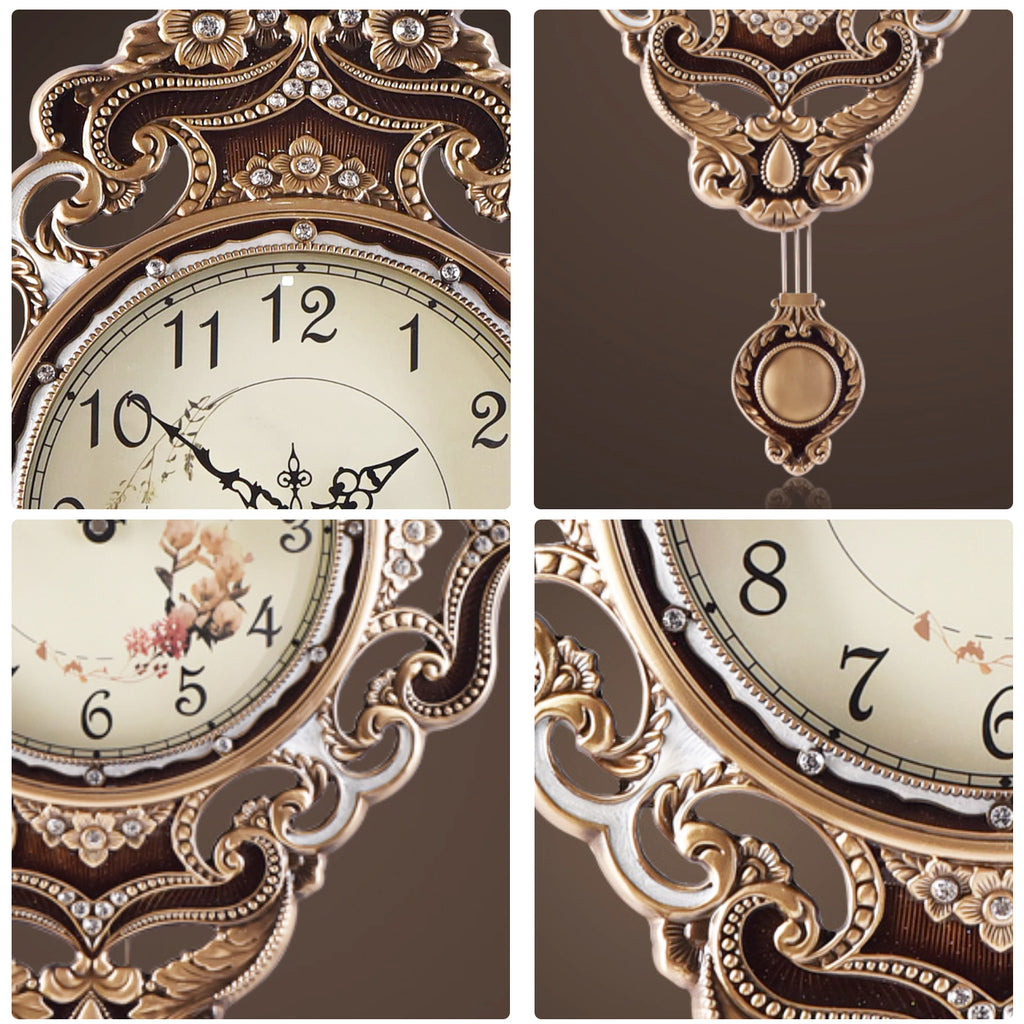 Pendulum Wall Clock, Size 14", Alloy Steel, Battery Operated, Retro Vintage Clock - W635AX23