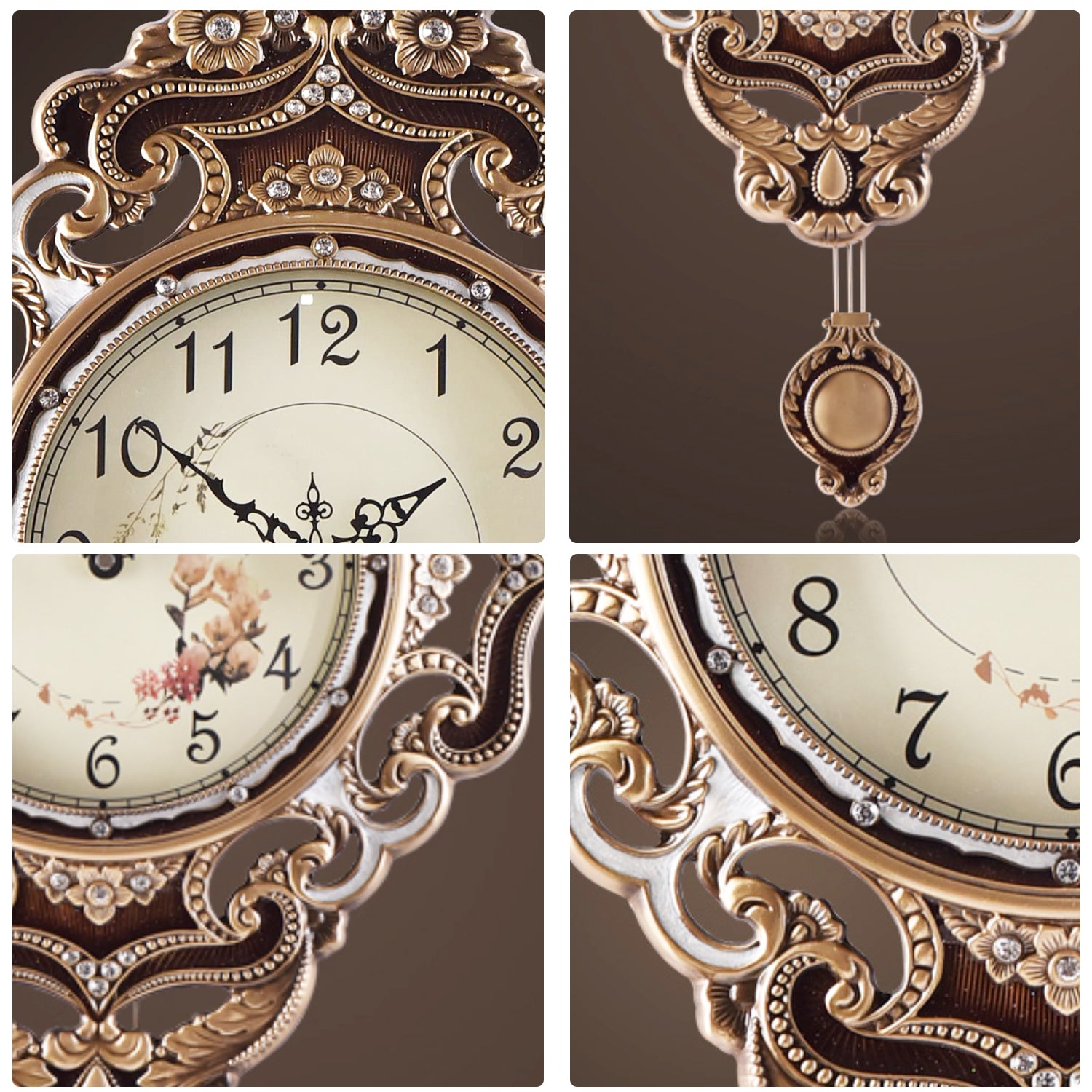 Pendulum Wall Clock, Size 14", Alloy Steel, Battery Operated, Retro Vintage Clock - W635AX23