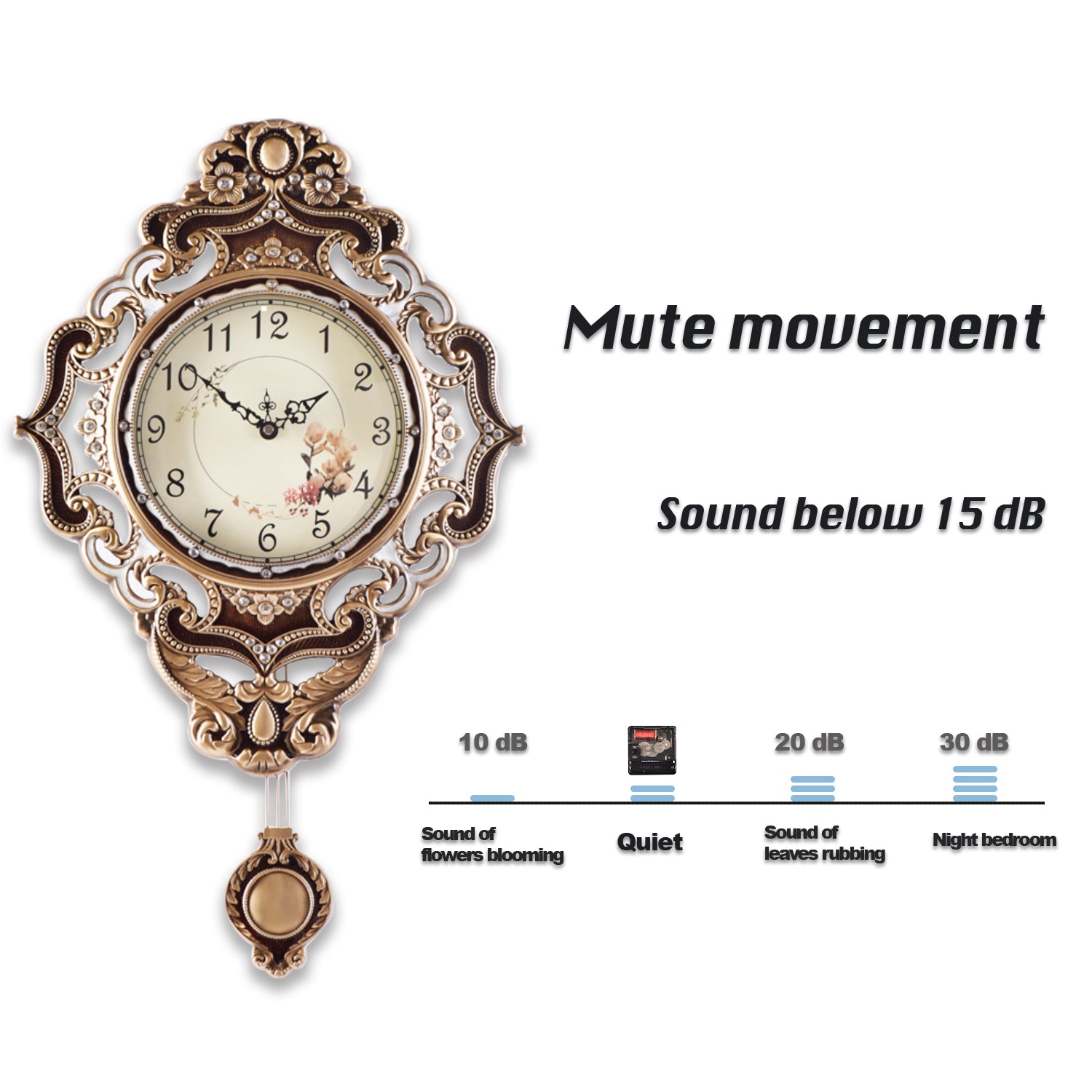 Pendulum Wall Clock, Size 14", Alloy Steel, Battery Operated, Retro Vintage Clock - W635AX23