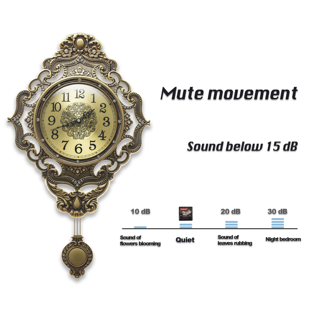 Pendulum Wall Clock, Size 14", Alloy Steel, Battery Operated, Retro Vintage Clock - W635BX23