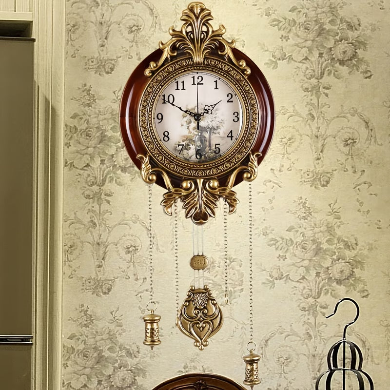 Pendulum Wall Clock, Size 9", Solid Wood, Battery Operated, Retro Vintage Clock - W205A